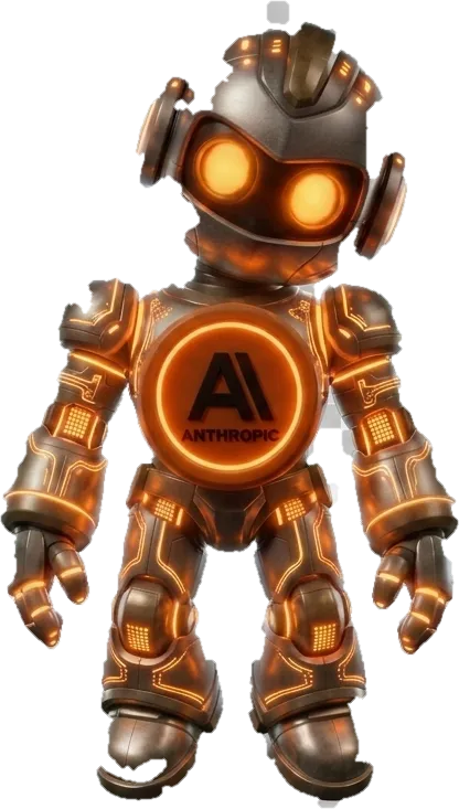 An agent chassis in Anthropic livery with its chest core lit