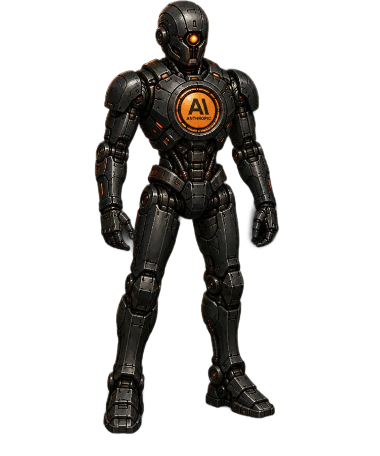 An agent chassis in Anthropic livery with its chest core lit